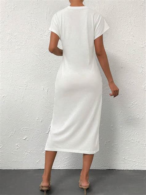 Shein Essnce Solid Batwing Sleeve Split Thigh Dress Shein Usa