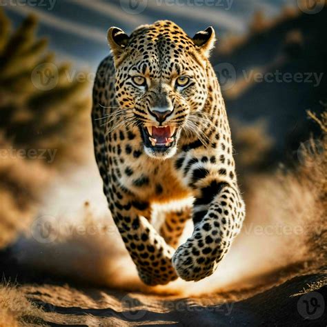 photo of big leopard running in the forest, generative AI 28104811 ...