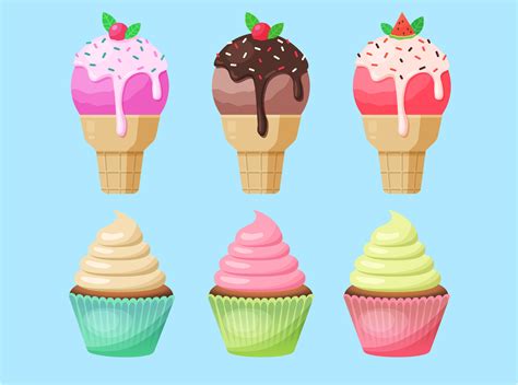 Vector Collection Of Ice Cream Cone Desserts Creamy Cupcakes By Olesya