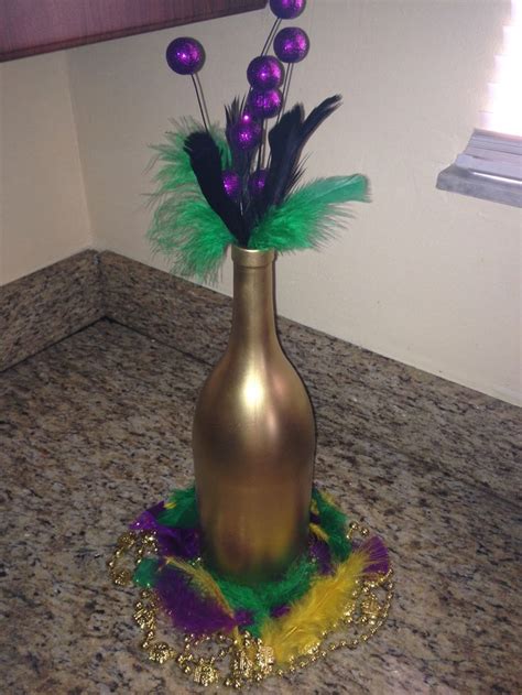 Mardi Gras Beads On Spray Painted Gold Wine Bottle Mardi Gras