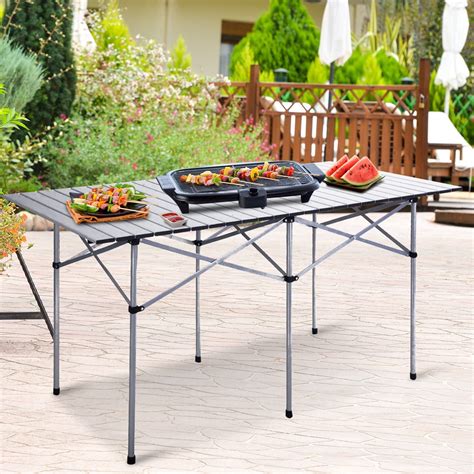 55 Roll Up Portable Camping Square Aluminum Picnic Table W Bag