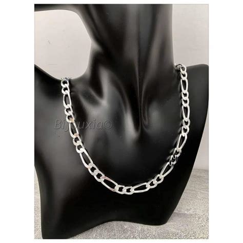 Chaîne Maille Figaro 55CM X 7MM Alternée 1 2 Diamantée Argent Massif