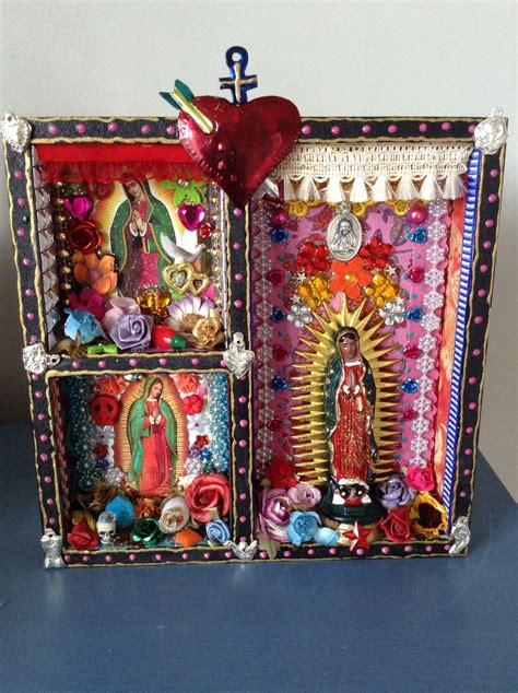 Beautiful Mexican Inspired Shrine Shadow Box With Our Lady Of Guadalupe