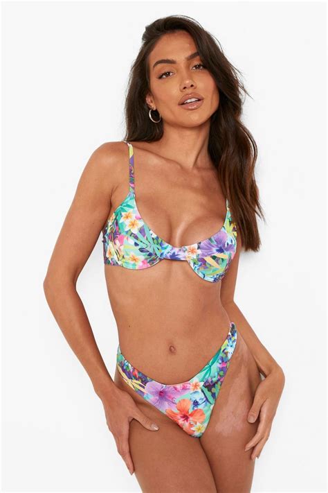 Tropical Underwired Bikini Top Boohoo