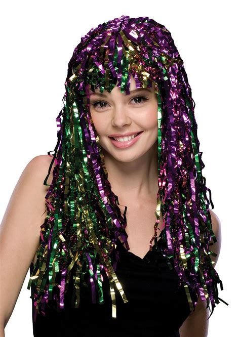 Long Multi Colored Mardi Gras Tinsel Wig