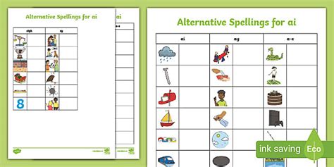 Alternative Spelling For Ai Worksheet Twinkl Resource