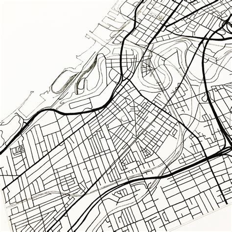 Cleveland Map Street Map Ohio City Map Drawing Black And White Etsy