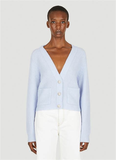 Ribbed Cardigan In Light Blue Ganni