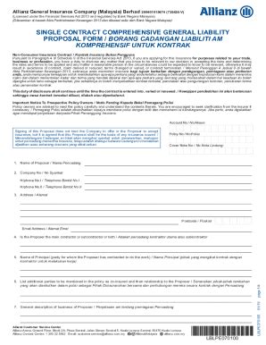 Fillable Online Annual Comprehensive General Liability Proposal Form