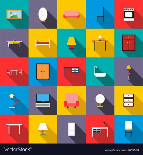 Furniture Icons Set Flat Style Royalty Free Vector Image