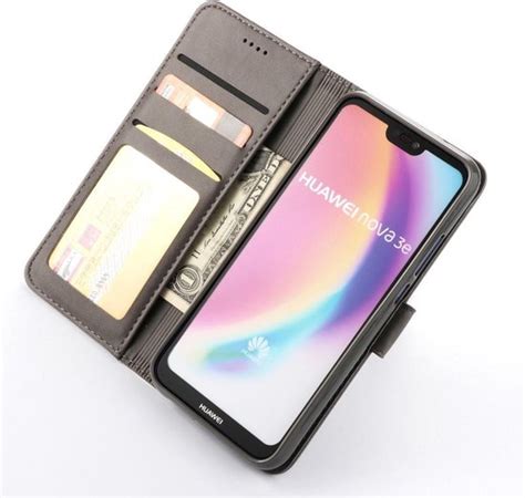 LC IMEEKE Luxe Book Case Geschikt Voor Huawei P20 Lite Hoesje Grijs