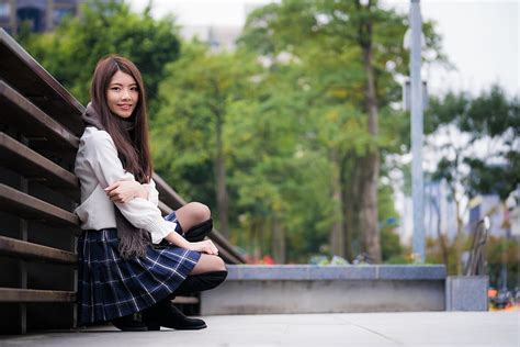 Women Asian Brunette Depth Of Field Girl Long Hair Model Skirt