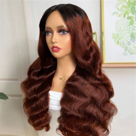 Julia Hair Affordable Reddish Brown Glueless V Part Body Wave Wig No