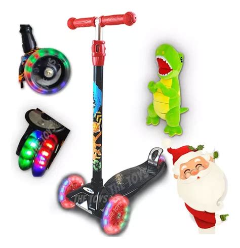 Kit Patinete Infantil Vermelho Rodas Led Dinossauro Fofo Frete Gr Tis