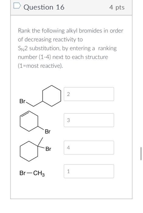 Solved Rank The Following Alkyl Bromides In Order Of Chegg