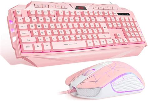 Pink Gaming Keyboard & Mouse Combo MageGee GK710 Wired Backlight ...