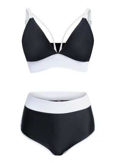 ROTITA High Waisted Contrast Black Bikini Set Rotita USD 31 98