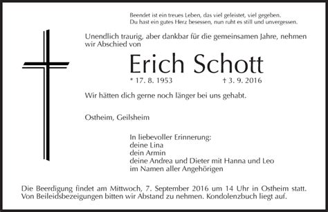 Traueranzeigen Von Erich Schott Trauer Nn De