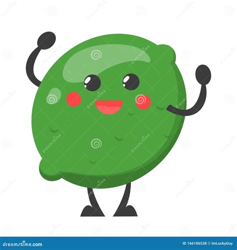 Funny Cute Lime Character Vector Isolated Happy Cartoon Food Stock