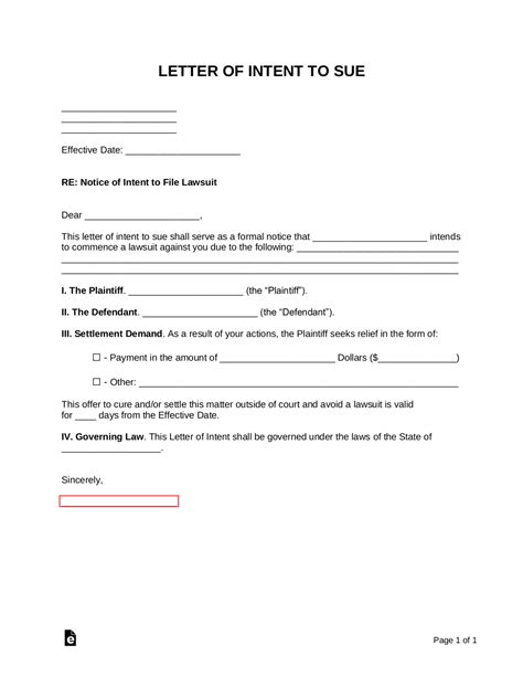 Free Letter Of Intent To Sue With Settlement Demand Sample Pdf Word Eforms