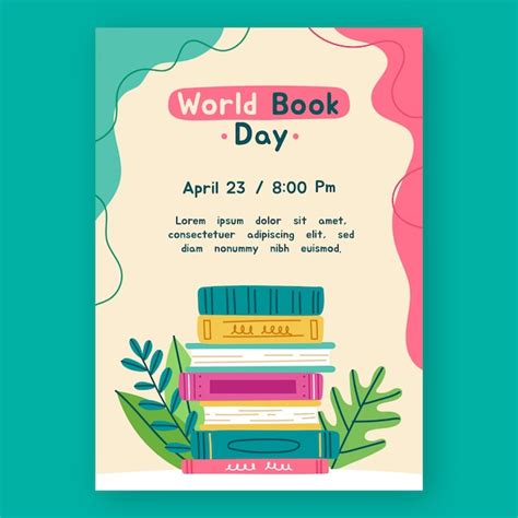 Free Vector Flat World Book Day Vertical Poster Template