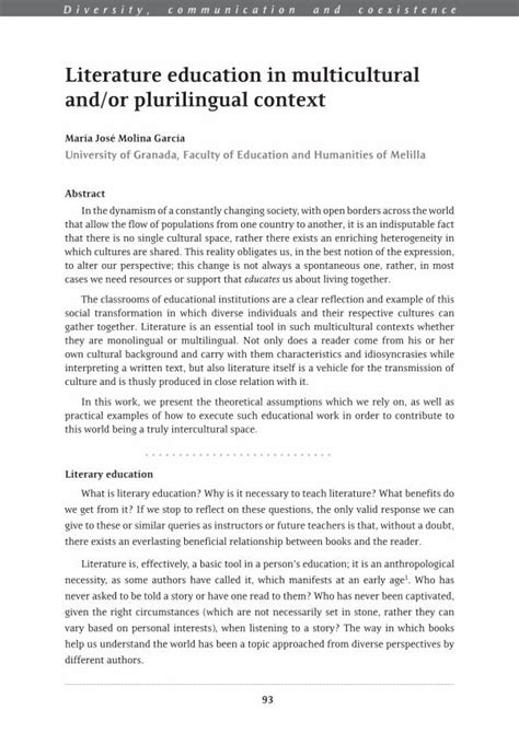 Pdf Literature Education In Multicultural And Or Plurilingual