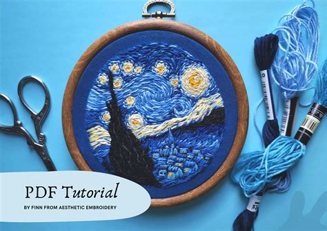 Starry Night Pdf Embroidery Art Tutorial For Hand Embroidery Etsy