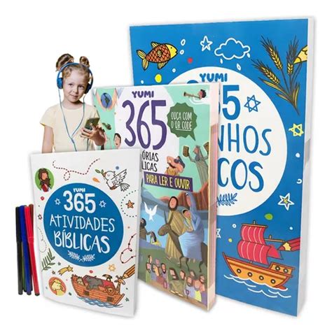 Kit 3 Livros 365 Histórias Bíblicas Para Ler E Ouvir Áudio 365 Desenhos Bíblicos 365