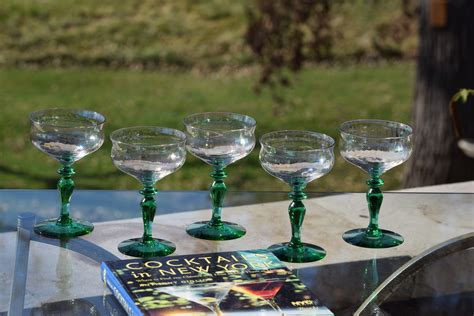 Vintage Green Uranium Cocktail Martini Glasses Bryce Iridescent