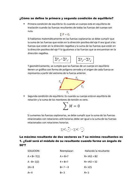 C Mo Se Define La Primera Y Segunda Condici N De Equilibrio C Mo Se