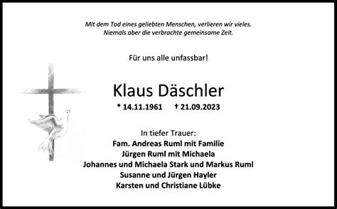 Nachruf Klaus Däschler 27 09 2023 Teckbote Trauerportal