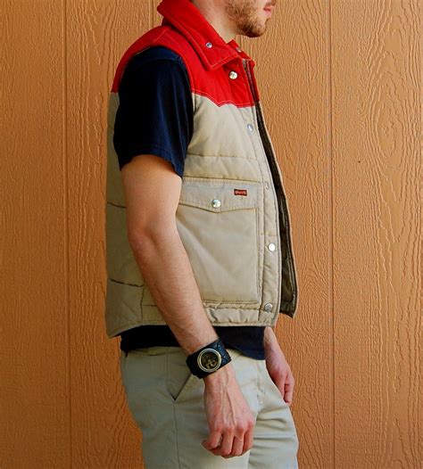 Oregon Trail 70s Vintage Mens Puffer Vest In Tan Rust Red Etsy