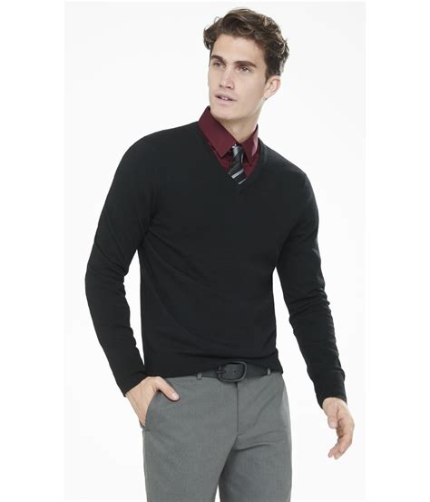 Express Merino Wool V Neck Sweater In Black For Men Lyst