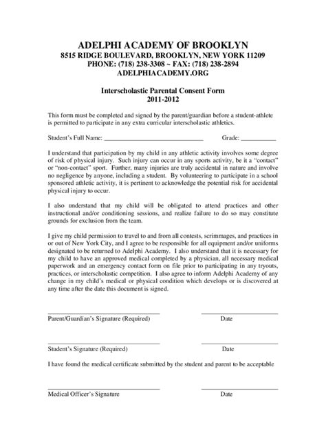 Fillable Online Interscholastic Parental Consent Form 2011 Fax Email