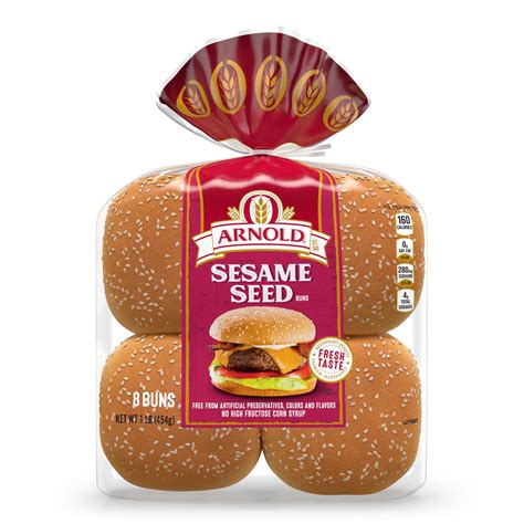 Arnold Sesame Seed Buns 8 Count Soft White Hamburger Buns 16 Oz Bag