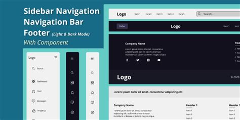 Navbar Sidebar Footer Website Light And Dark Mode Figma