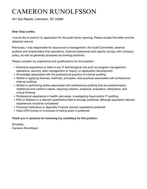 Audit Senior Cover Letter Velvet Jobs