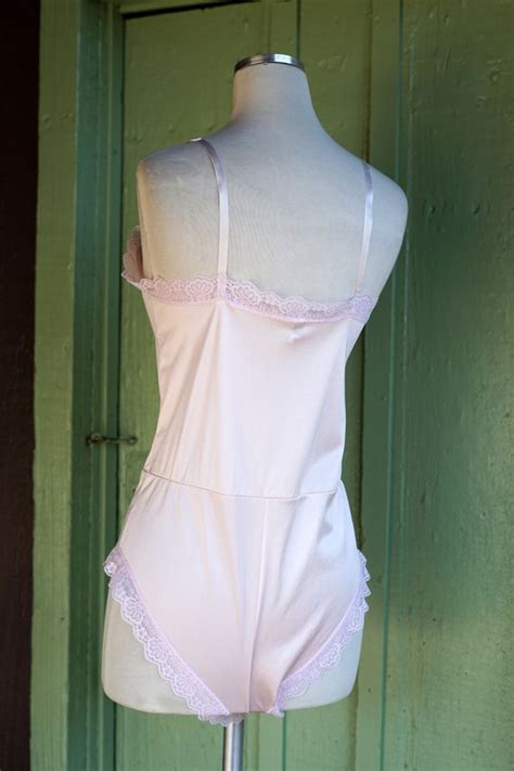 1970s 1980s Ballet Pink Nylon Lace Lingerie Romper Gem