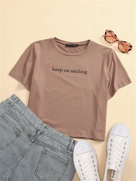 Camiseta Corta Con Estampado De Letra Moda De Mujer Shein México