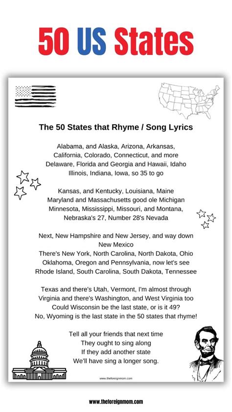 Sing Across America: 50 States that Rhyme Song Lyrics. in 2024 | Rhymes ...