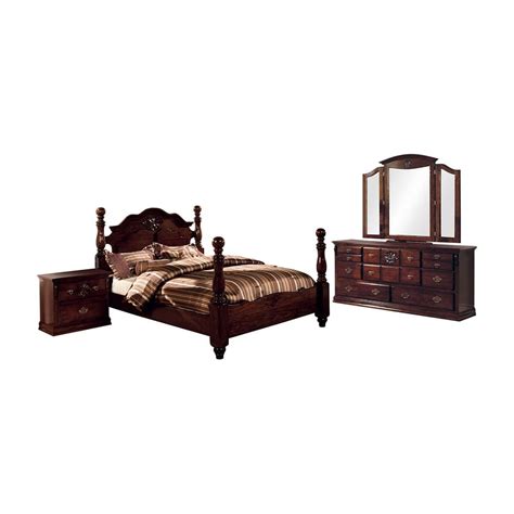 FOA Hemps 4pc Dark Brown Pine Wood Bed Set Cal King Nightstand