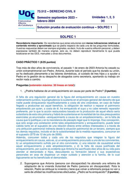 Solución PEC 1 Derecho Civil 2023 7 3 DERECHO CIVIL II Semestre