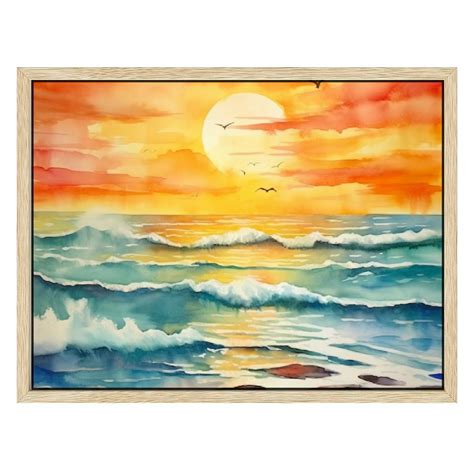 D Genhsy Abstract Beach Canvas Wall Art Watercolor Sunset Beach