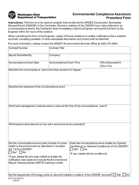 Fillable Online Wsdot Wa Dot Form Environmental Compliance