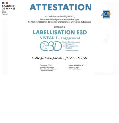 Labellisation E D Niveau Coll Ge Max Jacob De Josselin