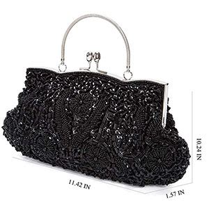 EROUGE Beaded Sequin Design Flower Evening Purse Large Clutch Bag