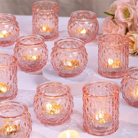 Layhit 36 Pcs Round Glass Candle Holders Votive Tealight Candle Holder Bulk Diamond