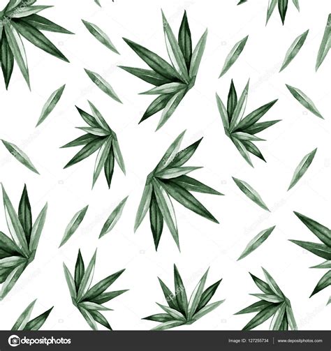 Hand Painted Watercolor Green Leaves Seamless Pattern Background Stock