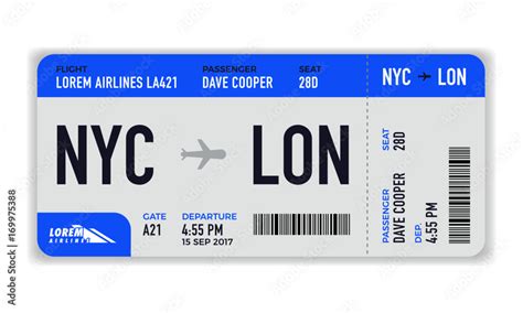 Modern and realistic airline ticket design with flight time and ...