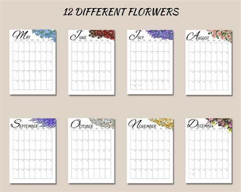 2023 Calendar Printable, Flowers Watercolor, Desk Calendar Monthly ...